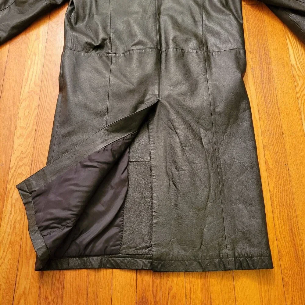 GIII M Black Trench Coat Cyberpunk Leather Vintage Non Structured Goth‎ Gorpcore